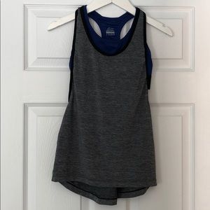 Grey and Dark Blue Nike 2 in 1 Pro Tank Top